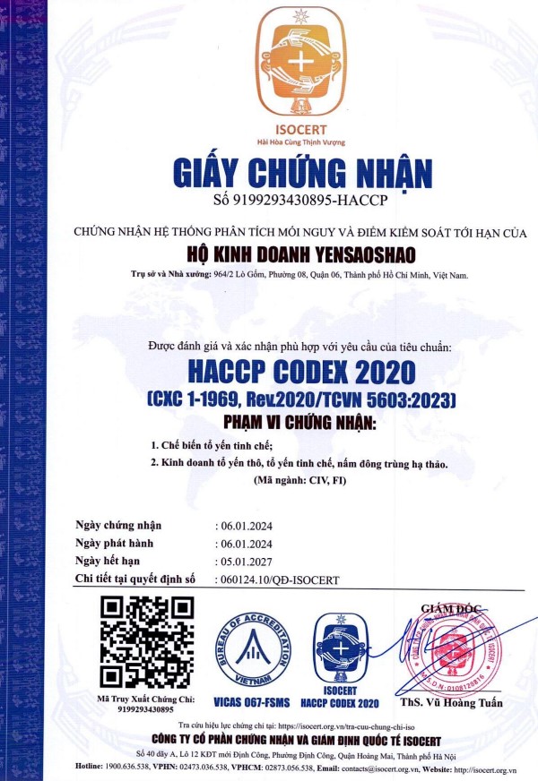 HACCP YẾN SÀO SHAO