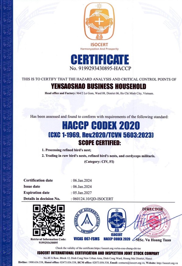 HACCP YẾN SÀO SHAO
